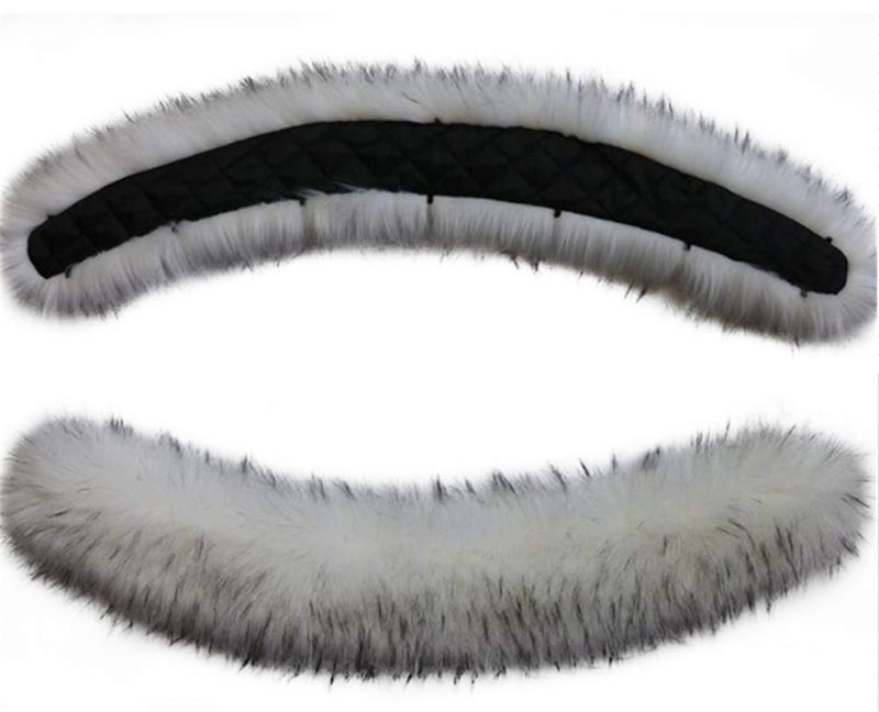 LDFWAY Faux Fur Collar Scarf Hood Collar Shawl Stole Neck Warmer For Winter Coat Jacket Parka (90cm/35.4", White with black tips) - Image 3